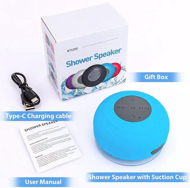 Alt view image 6 of 6 - Waterproof Bluetooth Shower Speaker Portable Wireless Water-Resistant Speaker Suction Cup,Built-in Mic Gifts for Kids Speakerphone for iPhone Phone Tablet Bathroom Kitchen - Blue