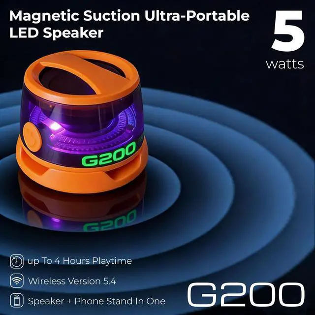 Alt view image 2 of 7 - Magnetic Bluetooth Speaker with RGB Light & Built-in Stand(1 Orange) | Sticks to metal for hands-free viewing. Beat-driven glow for any vibe. 8-hour runtime nonstop. Pair 2 gadgets at once