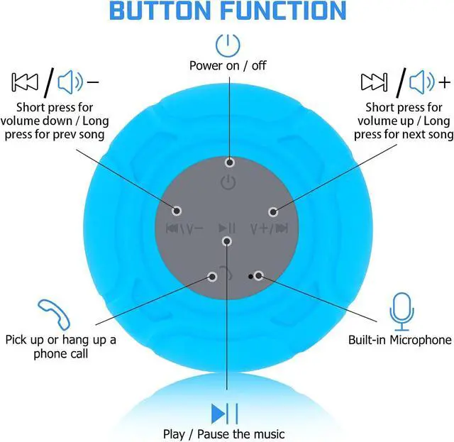 Alt view image 4 of 6 - Waterproof Bluetooth Shower Speaker Portable Wireless Water-Resistant Speaker Suction Cup,Built-in Mic Gifts for Kids Speakerphone for iPhone Phone Tablet Bathroom Kitchen - Blue