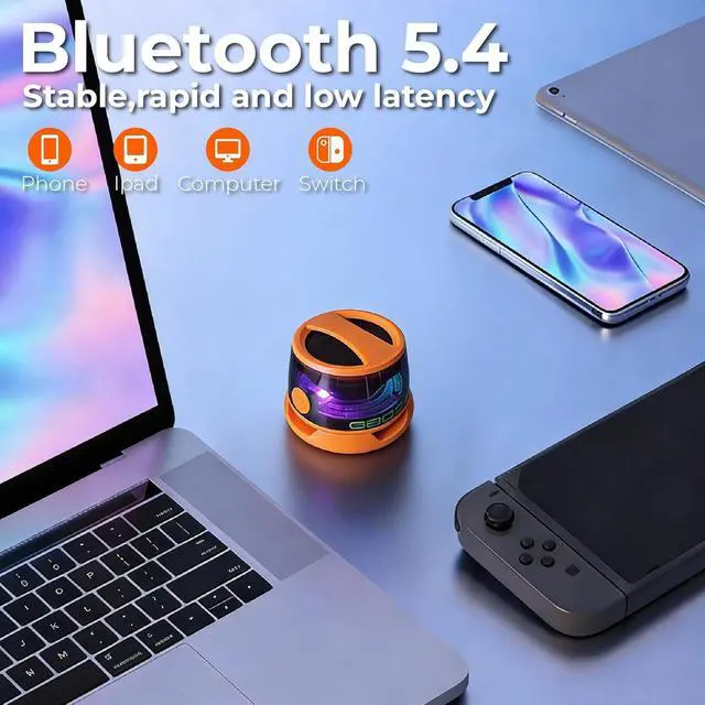 Alt view image 6 of 7 - Magnetic Bluetooth Speaker with RGB Light & Built-in Stand(1 Orange) | Sticks to metal for hands-free viewing. Beat-driven glow for any vibe. 8-hour runtime nonstop. Pair 2 gadgets at once