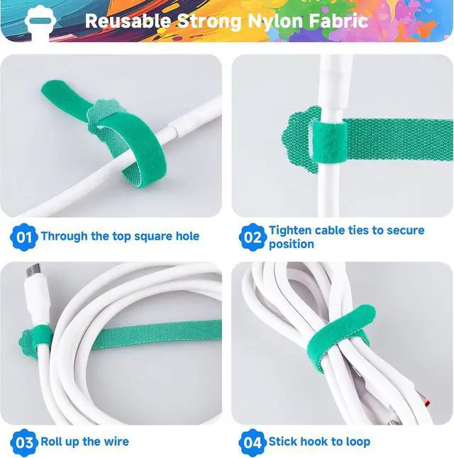 Alt view image 2 of 7 - Velcro Cable Ties 60PCS 6Inch Reusable Cord Ties Adjustable Cable Organizer | Reusable Nylon, Adjustable Hook and Loop, Strong Hold for Cable Organization, Home Office, Travel and Daily Storage