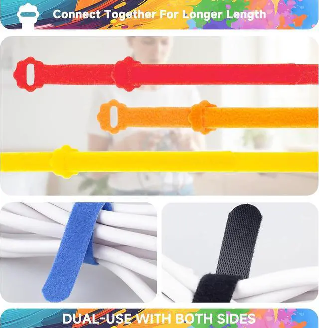 Alt view image 3 of 7 - Velcro Cable Ties 60PCS 6Inch Reusable Cord Ties Adjustable Cable Organizer | Reusable Nylon, Adjustable Hook and Loop, Strong Hold for Cable Organization, Home Office, Travel and Daily Storage