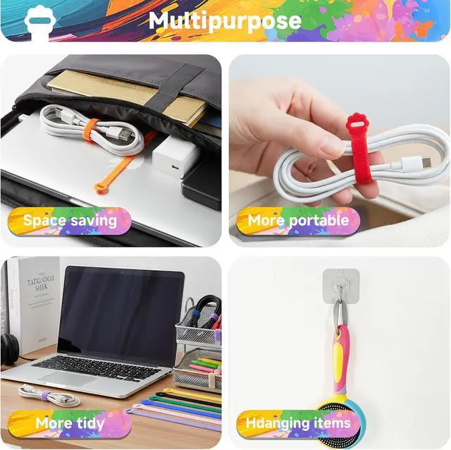 Alt view image 7 of 7 - Velcro Cable Ties 60PCS 6Inch Reusable Cord Ties Adjustable Cable Organizer | Reusable Nylon, Adjustable Hook and Loop, Strong Hold for Cable Organization, Home Office, Travel and Daily Storage
