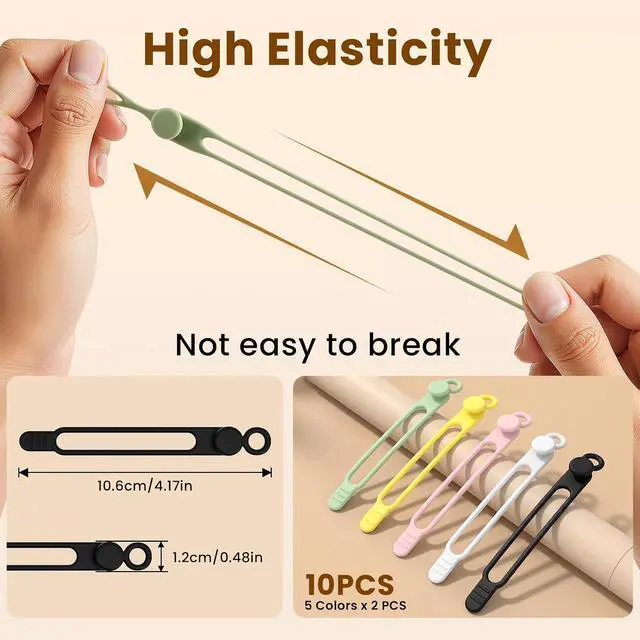 Alt view image 2 of 7 - 10 Pcs Silicone Cable Ties, Reusable Data Cable Organizer for Home Office | High Elastic, Multipurpose, Cable Management for Charging Cord, Electronics, Computer, Appliances, Travel Essentials