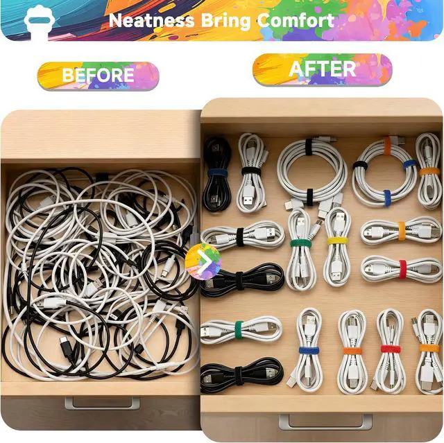 Alt view image 6 of 7 - Velcro Cable Ties 60PCS 6Inch Reusable Cord Ties Adjustable Cable Organizer | Reusable Nylon, Adjustable Hook and Loop, Strong Hold for Cable Organization, Home Office, Travel and Daily Storage