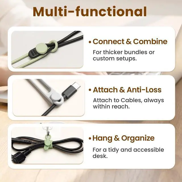 Alt view image 4 of 7 - 10 Pcs Silicone Cable Ties, Reusable Data Cable Organizer for Home Office | High Elastic, Multipurpose, Cable Management for Charging Cord, Electronics, Computer, Appliances, Travel Essentials