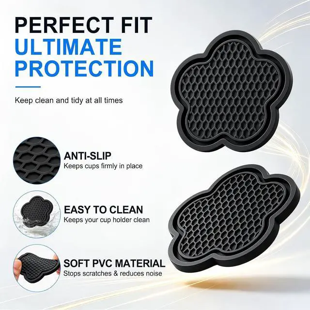 Alt view image 3 of 5 - GaRhomxy Car Cup Holder Coaster, Universal Non-Slip Recessed Flower Shaped Cup Holders, Cute Car Accessories Interior for Women and Man Interior Sets 4 Pack (Black)