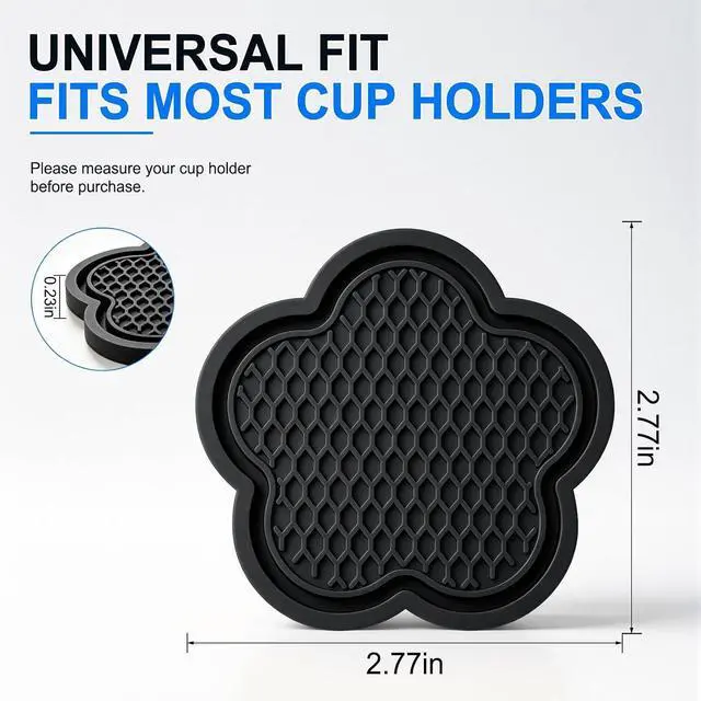 Alt view image 2 of 5 - GaRhomxy Car Cup Holder Coaster, Universal Non-Slip Recessed Flower Shaped Cup Holders, Cute Car Accessories Interior for Women and Man Interior Sets 4 Pack (Black)