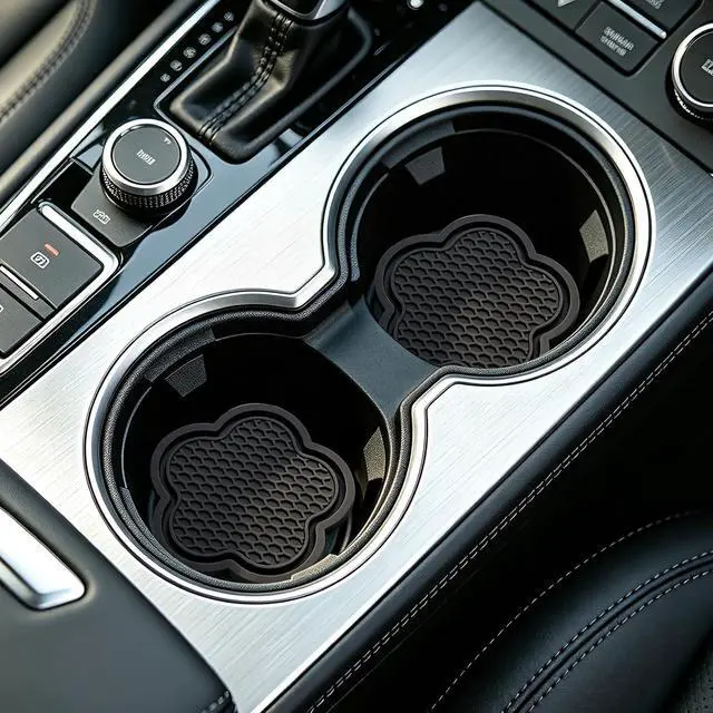 Alt view image 4 of 5 - GaRhomxy Car Cup Holder Coaster, Universal Non-Slip Recessed Flower Shaped Cup Holders, Cute Car Accessories Interior for Women and Man Interior Sets 4 Pack (Black)