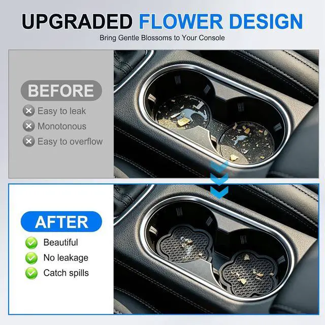 Alt view image 5 of 5 - GaRhomxy Car Cup Holder Coaster, Universal Non-Slip Recessed Flower Shaped Cup Holders, Cute Car Accessories Interior for Women and Man Interior Sets 4 Pack (Black)