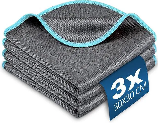 Main image of Carbon Microfiber Towels for Car Glass Window Polishing, Grey-Light Blue | Carbon Fiber Cleaning Cloth Detailing Cars Wash Drying Lint Free, Streak Free, 12 x 12 Inch, Pack of 3