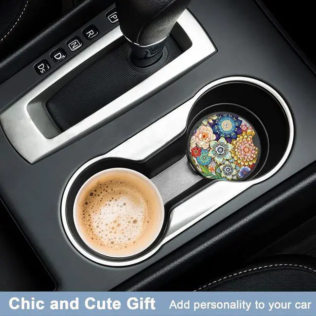 Alt view image 7 of 7 - Car Coaster for Cup Holders, 2 Pack Ceramic Car Cup Holder Coaster | 2 Pack Absorbent Ceramic Car Cup Holder Coaster, Cute Auto Assecories, Universal Size 2.56 in with Finger Notch & Cork Base