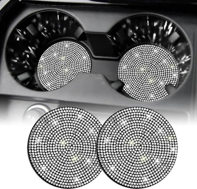 Main image of SINGARO Bling Cup Holder Coasters for Car, 2PCS Universal Non-Slip Cup Holder, Embedded Decorative Coasters, Shiny Crystal Car Interior Accessories Gifts for Women (White)