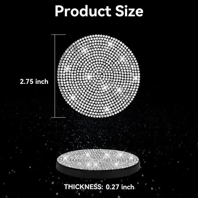 Alt view image 2 of 7 - SINGARO Bling Cup Holder Coasters for Car, 2PCS Universal Non-Slip Cup Holder, Embedded Decorative Coasters, Shiny Crystal Car Interior Accessories Gifts for Women (White)