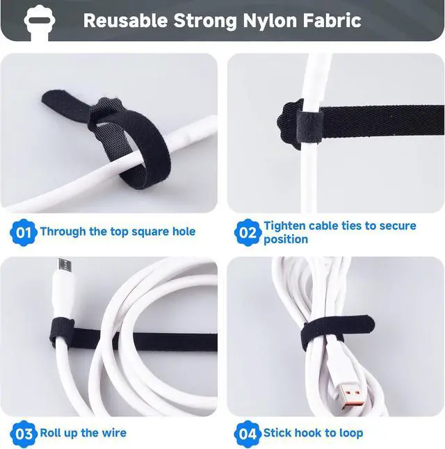 Alt view image 2 of 7 - Velcro Cable Ties 60PCS 6Inch Reusable Cord Ties Adjustable Cable Organizer | Reusable Nylon, Adjustable Hook and Loop, Strong Hold for Cable Organization, Home Office, Travel and Daily Storage