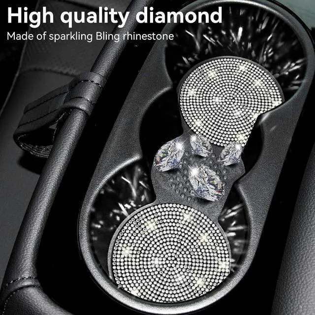 Alt view image 5 of 7 - SINGARO Bling Cup Holder Coasters for Car, 2PCS Universal Non-Slip Cup Holder, Embedded Decorative Coasters, Shiny Crystal Car Interior Accessories Gifts for Women (White)