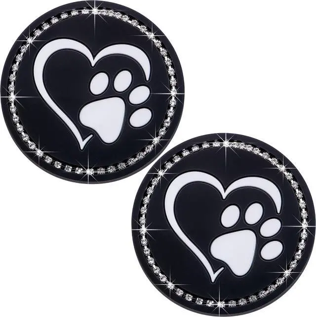 Main image of 2PCS Bling Cup Holder Coaster for Car 2.75 Inch Silicone Anti-Slip Insert, Soft Shockproof Cup Mat, Universal Auto Accessories for Women & Girls (Black & White)
