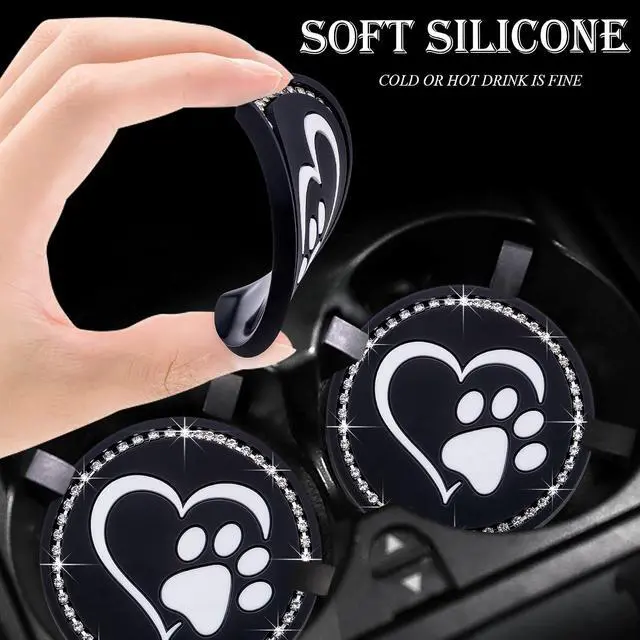 Alt view image 4 of 7 - 2PCS Bling Cup Holder Coaster for Car 2.75 Inch Silicone Anti-Slip Insert, Soft Shockproof Cup Mat, Universal Auto Accessories for Women & Girls (Black & White)