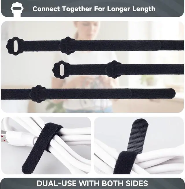 Alt view image 3 of 7 - Velcro Cable Ties 60PCS 6Inch Reusable Cord Ties Adjustable Cable Organizer | Reusable Nylon, Adjustable Hook and Loop, Strong Hold for Cable Organization, Home Office, Travel and Daily Storage