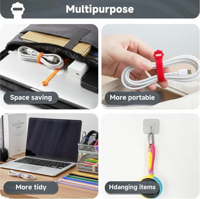 Alt view image 7 of 7 - Velcro Cable Ties 60PCS 6Inch Reusable Cord Ties Adjustable Cable Organizer | Reusable Nylon, Adjustable Hook and Loop, Strong Hold for Cable Organization, Home Office, Travel and Daily Storage