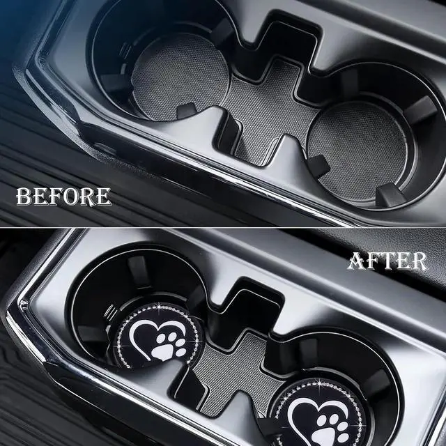 Alt view image 7 of 7 - 2PCS Bling Cup Holder Coaster for Car 2.75 Inch Silicone Anti-Slip Insert, Soft Shockproof Cup Mat, Universal Auto Accessories for Women & Girls (Black & White)
