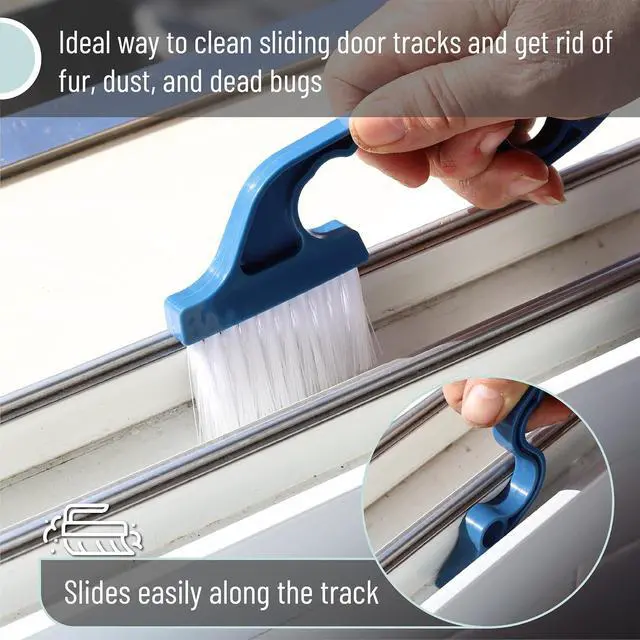 Alt view image 4 of 7 - Slick- Window Track Cleaning Brush, 2 Pack, Navy Blue/Orange Ergonomic Handle, Built-in Scraper, Multipurpose, Window Track Cleaning Tools
