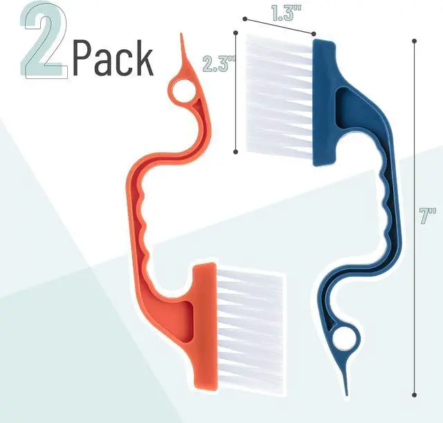 Alt view image 2 of 7 - Slick- Window Track Cleaning Brush, 2 Pack, Navy Blue/Orange Ergonomic Handle, Built-in Scraper, Multipurpose, Window Track Cleaning Tools