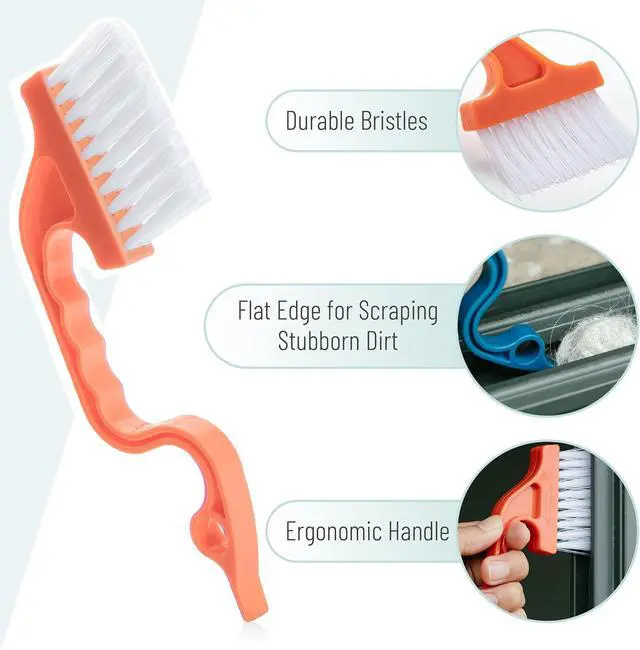 Alt view image 3 of 7 - Slick- Window Track Cleaning Brush, 2 Pack, Navy Blue/Orange Ergonomic Handle, Built-in Scraper, Multipurpose, Window Track Cleaning Tools