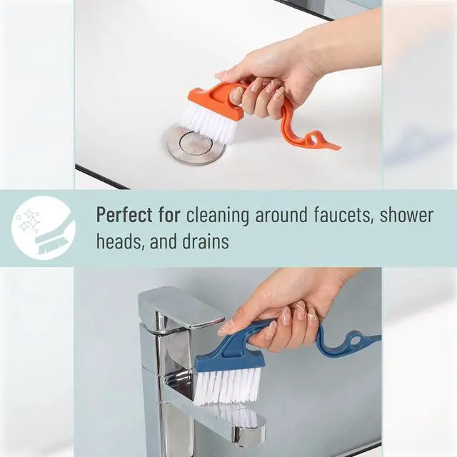 Alt view image 5 of 7 - Slick- Window Track Cleaning Brush, 2 Pack, Navy Blue/Orange Ergonomic Handle, Built-in Scraper, Multipurpose, Window Track Cleaning Tools