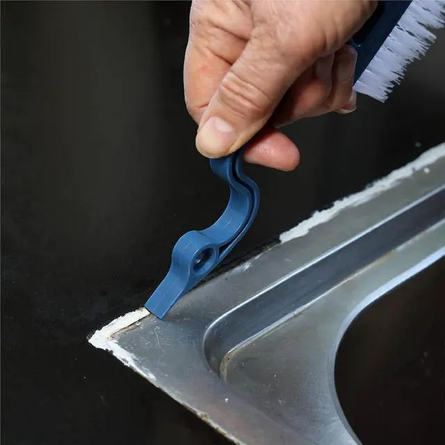 Alt view image 6 of 7 - Slick- Window Track Cleaning Brush, 2 Pack, Navy Blue/Orange Ergonomic Handle, Built-in Scraper, Multipurpose, Window Track Cleaning Tools