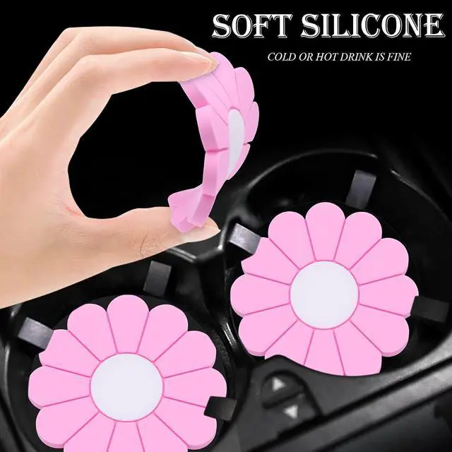 Alt view image 4 of 7 - 2-Pack Car Cup Holder Coaster Inserts, Daisy Shape, 2.75 Inch Non-Slip Silicone Cup Holder Insert, Universal Non-Slip Cup Holders, Car Accessories Interior for Women and Man (Pink)