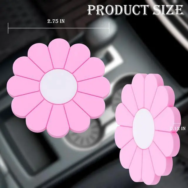 Alt view image 2 of 7 - 2-Pack Car Cup Holder Coaster Inserts, Daisy Shape, 2.75 Inch Non-Slip Silicone Cup Holder Insert, Universal Non-Slip Cup Holders, Car Accessories Interior for Women and Man (Pink)