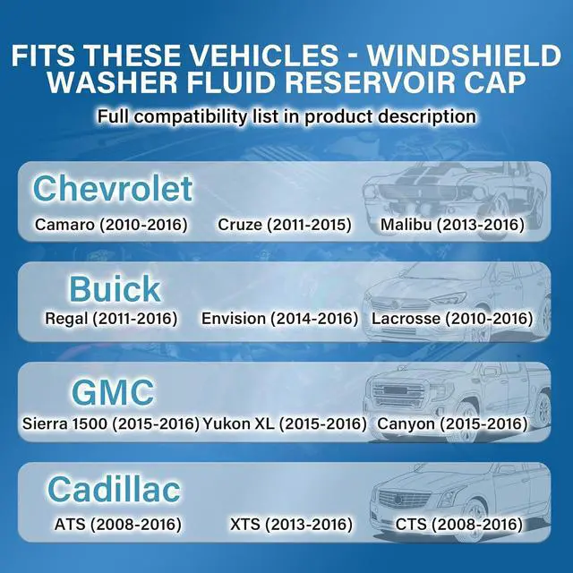 Alt view image 3 of 7 - 2PCS Windshield Washer Fluid Reservoir Cap, Leak-Proof Windshield Wiper Fluid Cap, OE# 13227300 19172571 12767700 12788573, Fits GMC/Chevy Silverado/Cadillac ATS/Buick