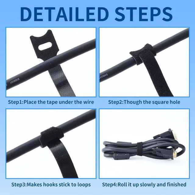 Alt view image 5 of 7 - 70 PCS 6 inch Cable Ties Reusable Cable Management Adjustable Cable Organizer, Cable Straps, Cord Wraps and Hook Loop Straps for Computer,Gaming, Wire, Desk- Home Office Essentials
