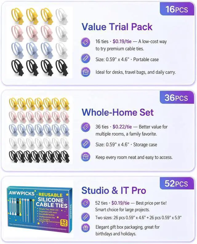 Alt view image 2 of 7 - Silicone Cable Ties 16PCS Reusable Cord Organizer for Home Travel | Cord Organizer for Charging Cables, Data Cables & Computer Wires, Multipurpose Elastic Cable Management Strapscolorful