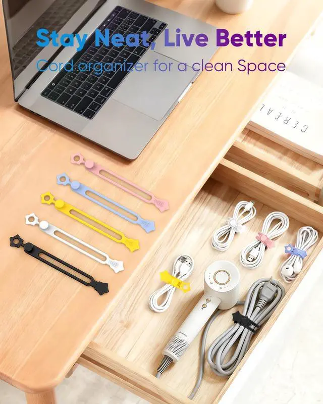 Alt view image 3 of 7 - Silicone Cable Ties 16PCS Reusable Cord Organizer for Home Travel | Cord Organizer for Charging Cables, Data Cables & Computer Wires, Multipurpose Elastic Cable Management Strapscolorful
