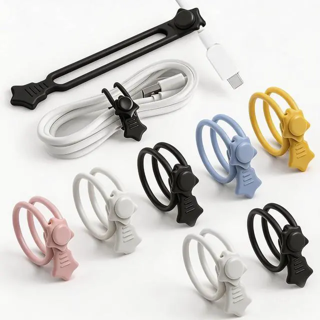Main image of Silicone Cable Ties 16PCS Reusable Cord Organizer for Home Travel | Cord Organizer for Charging Cables, Data Cables & Computer Wires, Multipurpose Elastic Cable Management Strapscolorful
