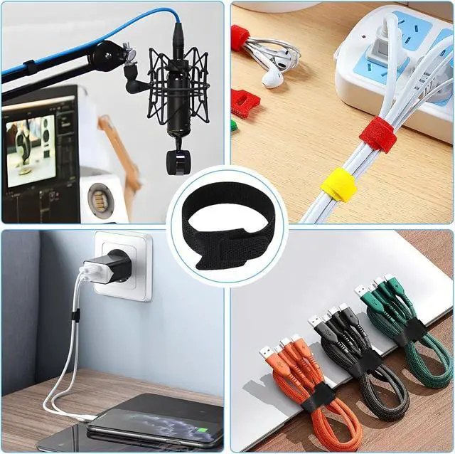 Alt view image 2 of 7 - 70 PCS 6 inch Cable Ties Reusable Cable Management Adjustable Cable Organizer, Cable Straps, Cord Wraps and Hook Loop Straps for Computer,Gaming, Wire, Desk- Home Office Essentials