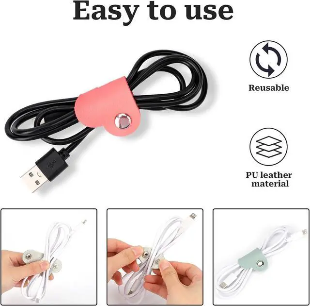 Alt view image 5 of 7 - KALIONE Heart Cord Organizer 3 Pack Wrap Manager, USB Cable Organizer Storage PU Leather Earphones Storage Straps Portable Bag Charging Cable Holder Cute Headphone Case Gifts for Women Girls
