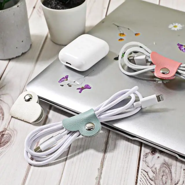 Alt view image 6 of 7 - KALIONE Heart Cord Organizer 3 Pack Wrap Manager, USB Cable Organizer Storage PU Leather Earphones Storage Straps Portable Bag Charging Cable Holder Cute Headphone Case Gifts for Women Girls