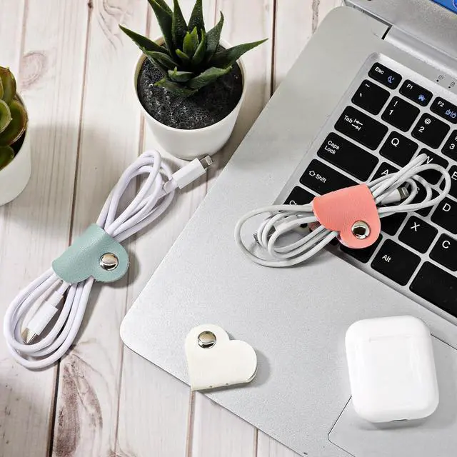 Alt view image 4 of 7 - KALIONE Heart Cord Organizer 3 Pack Wrap Manager, USB Cable Organizer Storage PU Leather Earphones Storage Straps Portable Bag Charging Cable Holder Cute Headphone Case Gifts for Women Girls