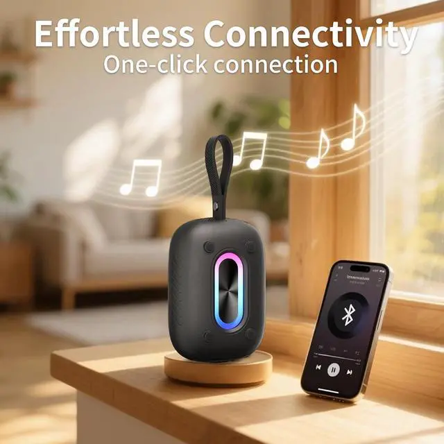Alt view image 4 of 7 - Waterproof Shower Bluetooth Speaker, Durable & Portable with Clear Sound, Ideal for Shower, Pool, Beach & Kayaking, BT 5.3 Black
