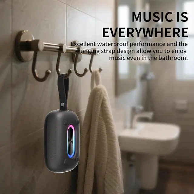 Alt view image 3 of 7 - Waterproof Shower Bluetooth Speaker, Durable & Portable with Clear Sound, Ideal for Shower, Pool, Beach & Kayaking, BT 5.3 Black