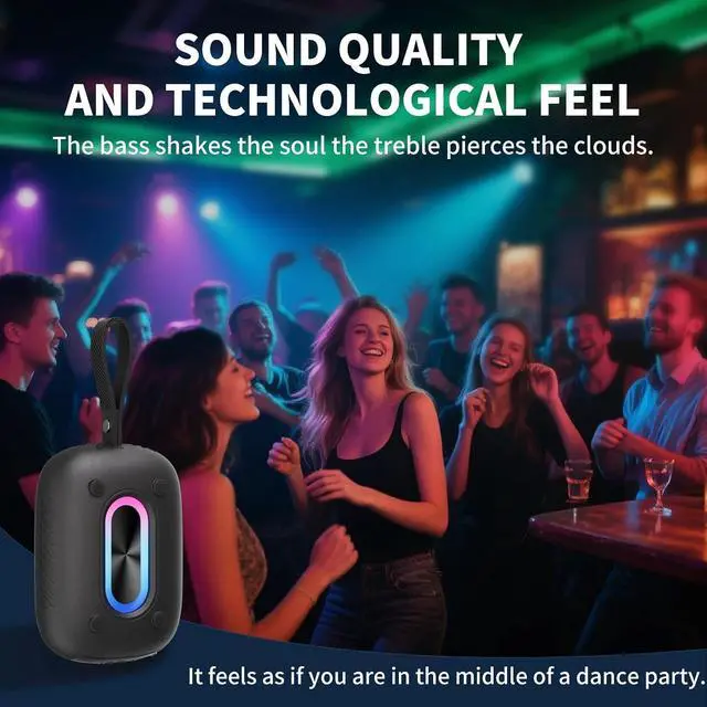 Alt view image 6 of 7 - Waterproof Shower Bluetooth Speaker, Durable & Portable with Clear Sound, Ideal for Shower, Pool, Beach & Kayaking, BT 5.3 Black