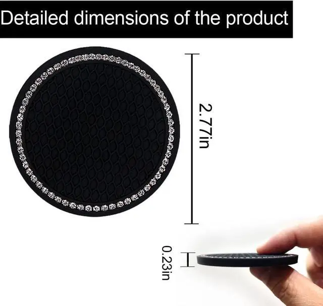 Alt view image 2 of 6 - Bling Car Cup Coaster, 2.75 Inch Anti Slip Shockproof Embedded Drink Mat, Dustproof Automotive Interior Accessories Mat, Universal for Vehicles, Trucks, RVs and More (Black 4 PCS)