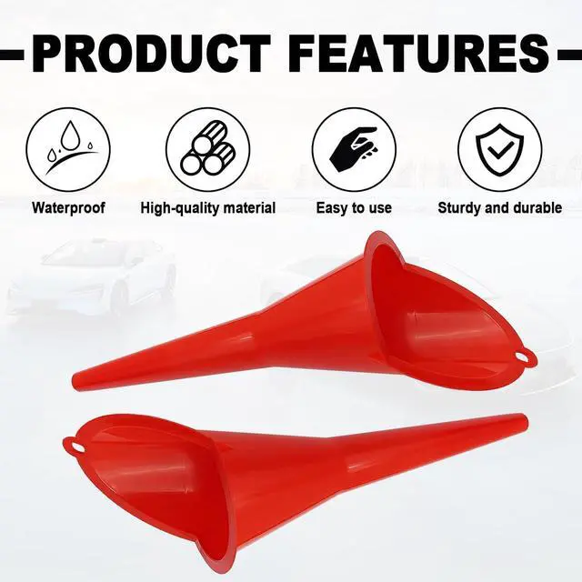 Alt view image 4 of 7 - 2 Pieces Automotive Plastic Oil Funnels with Long Neck Multi-Function No Spill Design for Gas Coolant Transmission Fluid Engine Oils Fuel Lubricants and Diesel (Red)