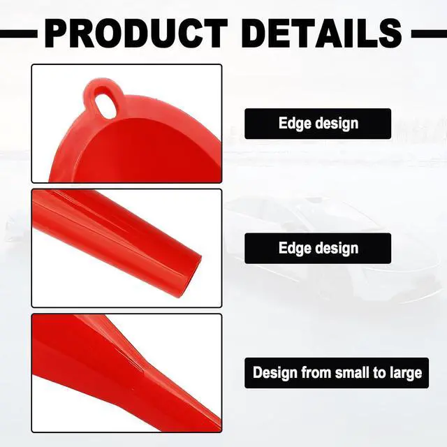 Alt view image 3 of 7 - 2 Pieces Automotive Plastic Oil Funnels with Long Neck Multi-Function No Spill Design for Gas Coolant Transmission Fluid Engine Oils Fuel Lubricants and Diesel (Red)