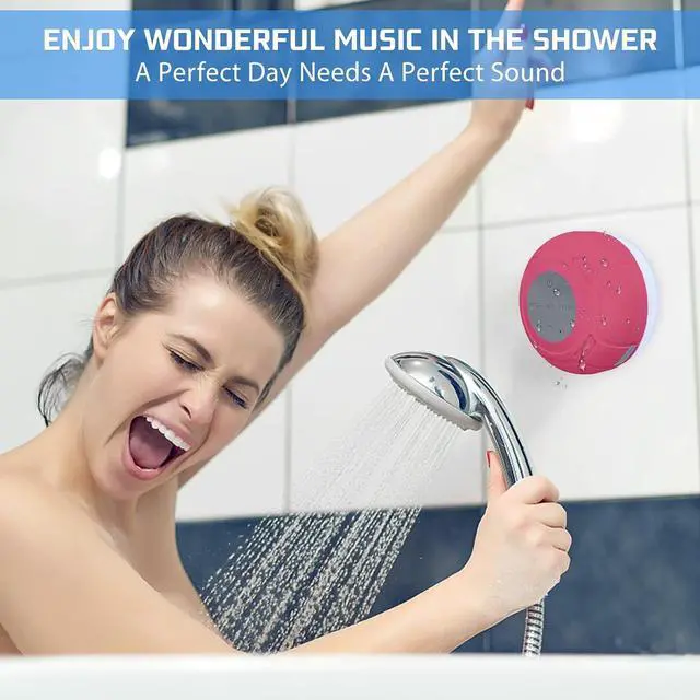 Alt view image 2 of 6 - Waterproof Bluetooth Shower Speaker Portable Wireless Water-Resistant Speaker Suction Cup,Built-in Mic Gifts for Kids Speakerphone for iPhone Phone Tablet Bathroom Kitchen - Pink