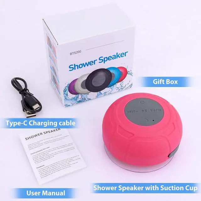 Alt view image 6 of 6 - Waterproof Bluetooth Shower Speaker Portable Wireless Water-Resistant Speaker Suction Cup,Built-in Mic Gifts for Kids Speakerphone for iPhone Phone Tablet Bathroom Kitchen - Pink