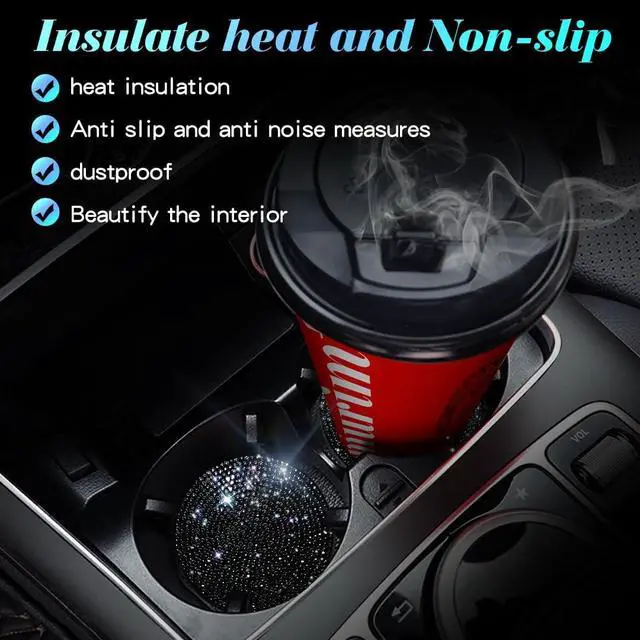 Alt view image 5 of 6 - 2 PCS Universal Vehicle Bling Cup Holder Insert Coaster Car Interior Accessories,2.75 inch Silicone Anti Slip Crystal Rhinestone Car Coaster(Black)